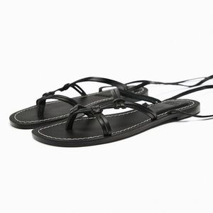 Zara low heeled strappy leather sandals